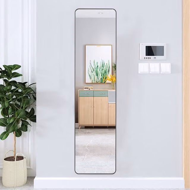 Livingandhome 2 in 1 Modern Rectangular Metal Full-length Wall Mirror in Black, Width: 47 cm