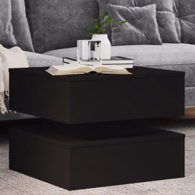 Berkfield Home Modern Black Square Coffee Table with LED Lights W/D/H: 50 x 50 x 40 cm – 1