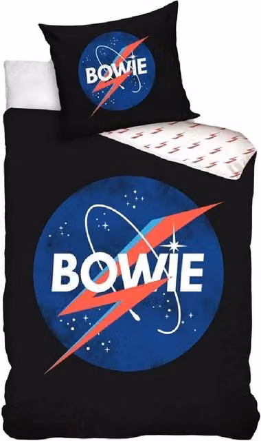 David Bowie Reversible Cotton Graphic Duvet Cover and Pillowcase Set in Black, White and Red