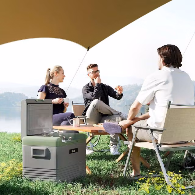 Outsunny Portable Car Refrigerator and Freezer in Light Green and Grey, 43.8 l