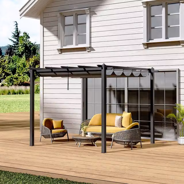 Livingandhome Modern Aluminium Garden Patio Pergola with Canopy in Anthracite Grey