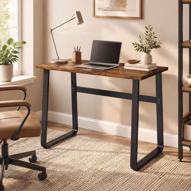STILVORA Industrial Writing Desk with Metal Sled Base in Brown, W: 100 cm, D: 58 cm, H: 74.5 cm – 1
