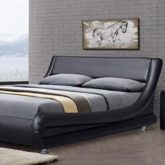 Comfy Living Upholstered Faux Leather Bed Frame in Black, 140 x 200 cm