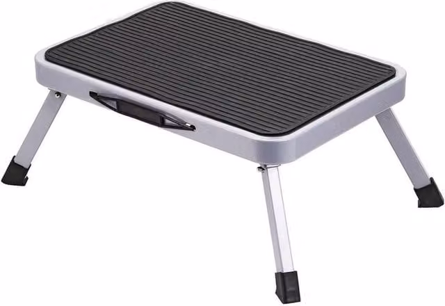 PAWNORA Grey Folding Metal Step Ladder with Anti-Slip Rubber Feet