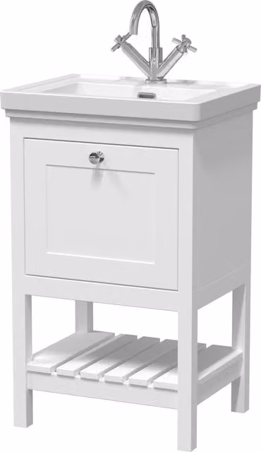 Balterley Freestanding Bathroom Floor Vanity Unit with 1 Drawer and 1 Tap Hole Basin, Pure White, W: 53.1 cm