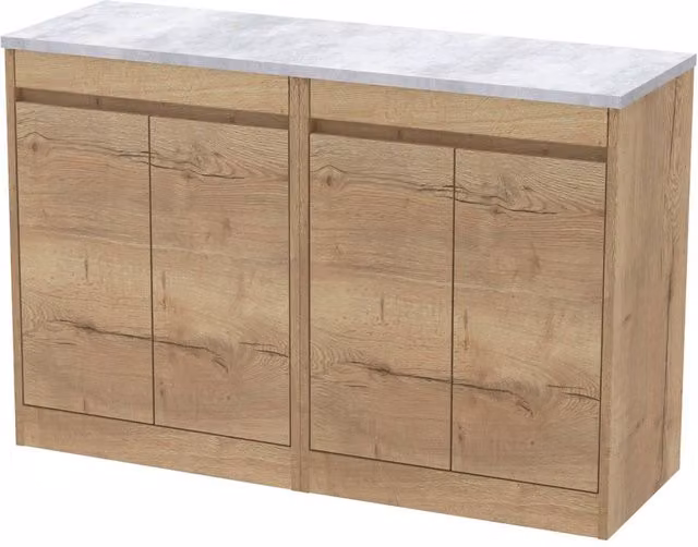 Balterley Modern Handleless 4 Door Bathroom Vanity Unit with Worktop, Brown Autumn Oak, W/D/H: 120 x 39.5 x 83.5 cm – 1