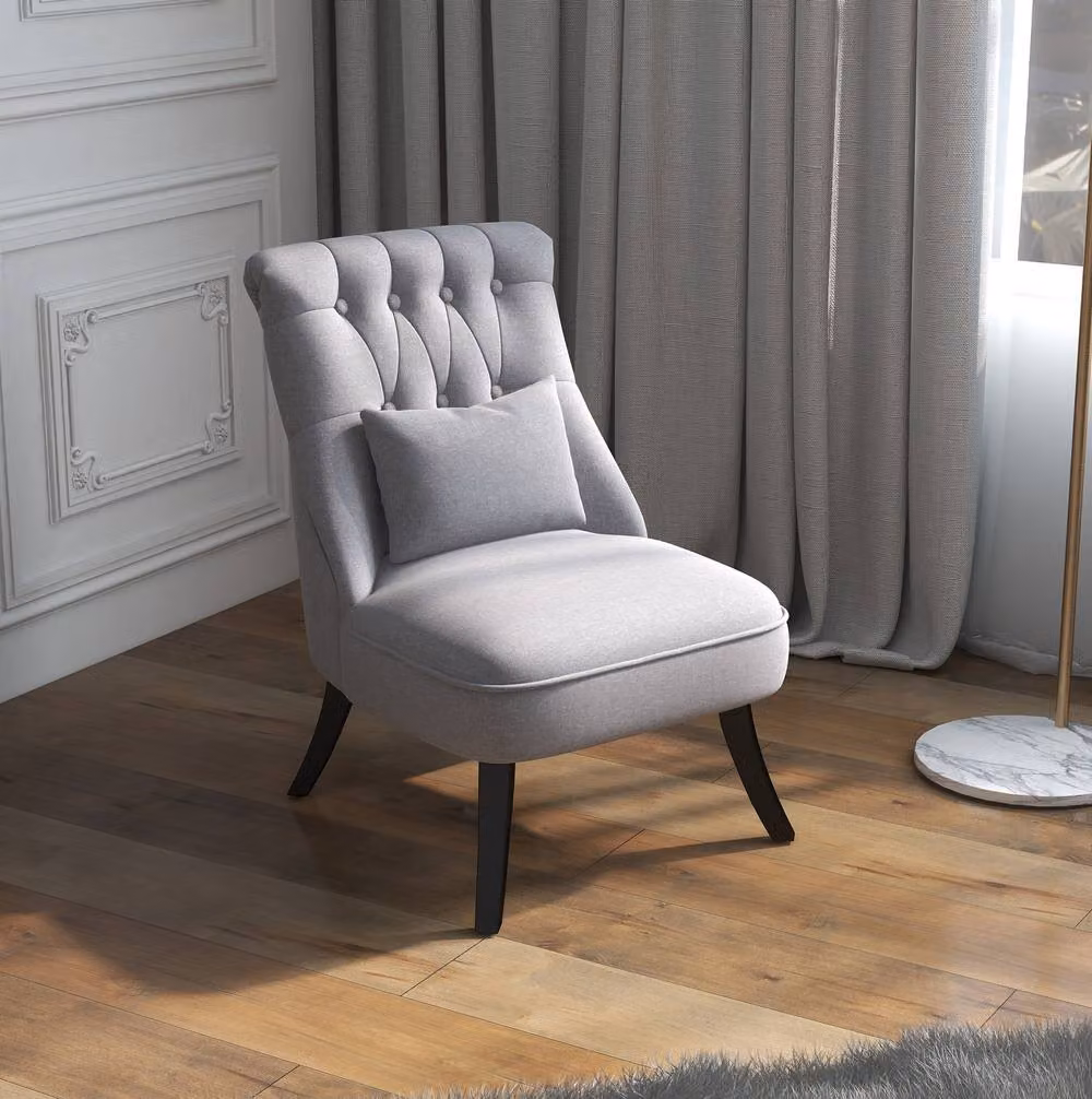 STILVORA Grey Fabric Upholstered Tub Chair with Metal and Rubberwood Frame – 2