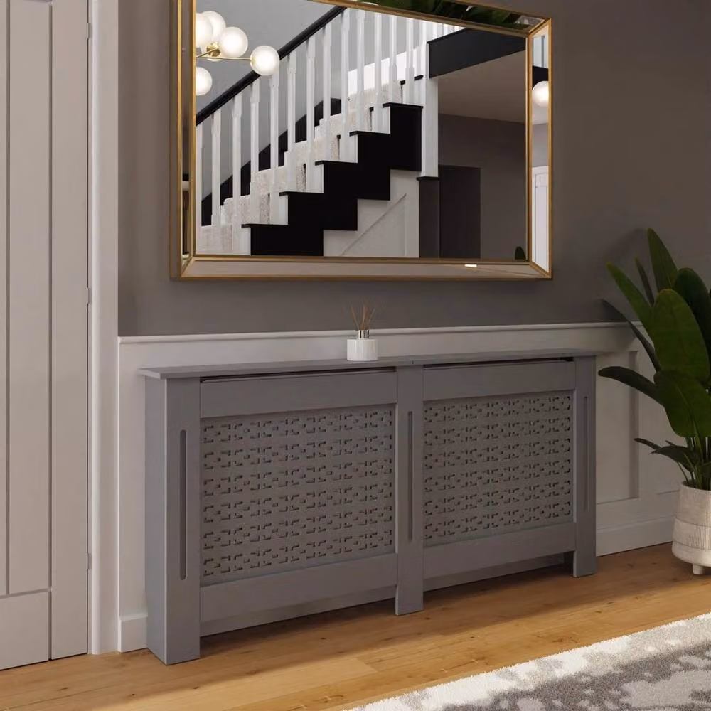 VOGREX Geometric Grey MDF Radiator Cover W/D/H: 172.0 x 82.3 x 19.0 cm – 3