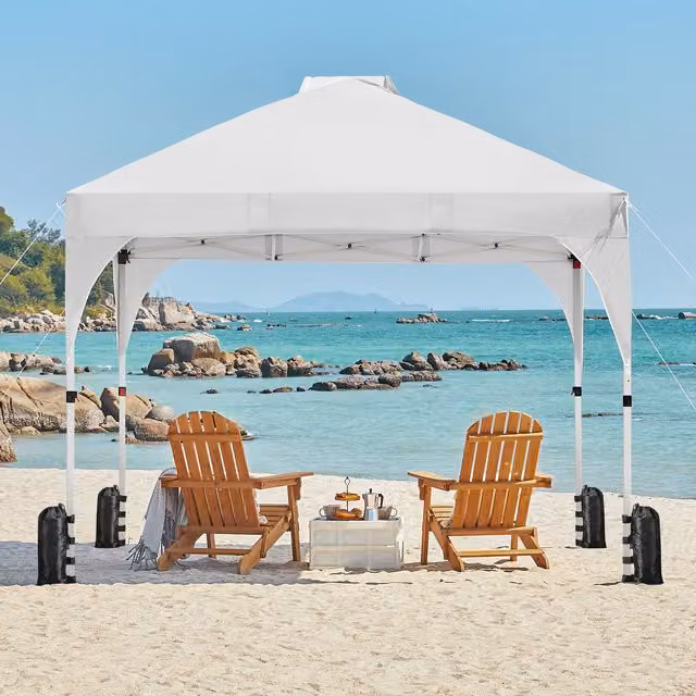 Yaheetech White Portable Pop Up Canopy Tent with UPF 50 Protection, W x D: 300 x 300 cm