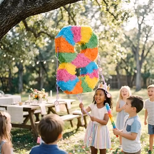 Fax Potato Number 8 Pop-Out Piñata Set with Stick and Blindfold in Blue, Purple and Multicolour – 6