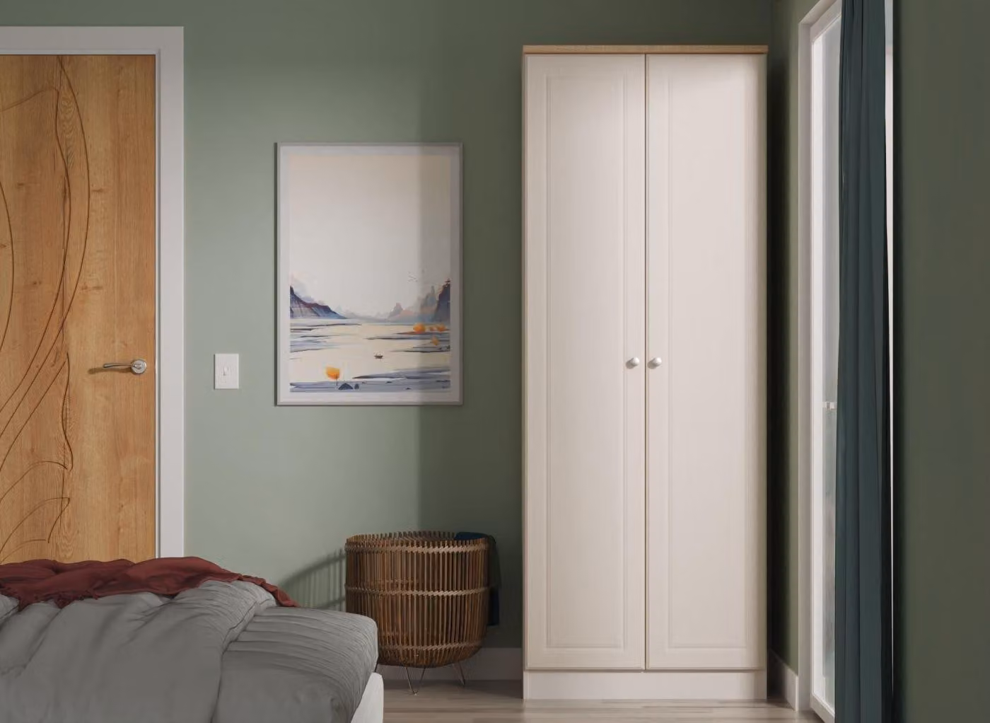 Texas 2-Door Wardrobe in White and Beige Rustic Wood Finish
