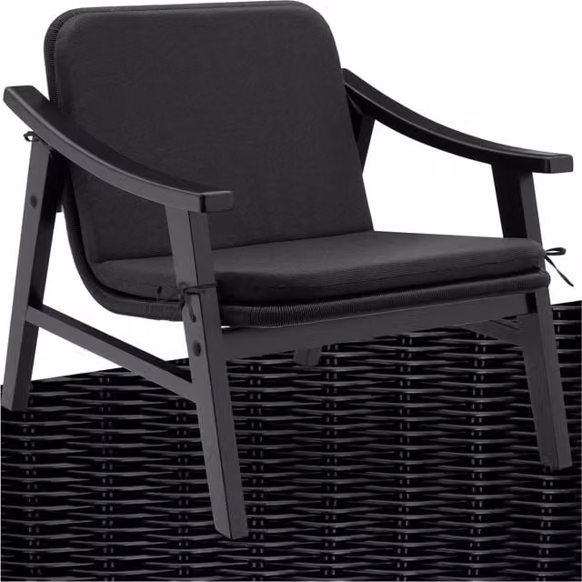 tectake Modern Black Rattan Garden Lounge Armchair with Lacquered Wood and Aluminium Frame
