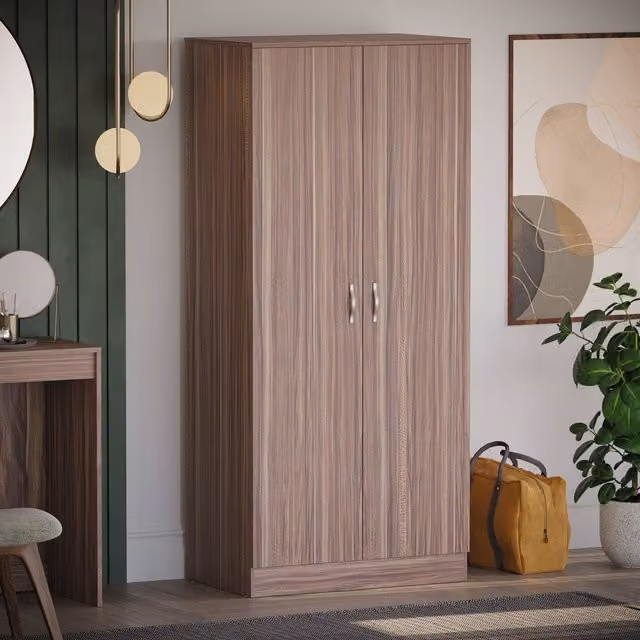 Vida Designs Riano Modern 2 Door Wardrobe in Walnut with Silver Details