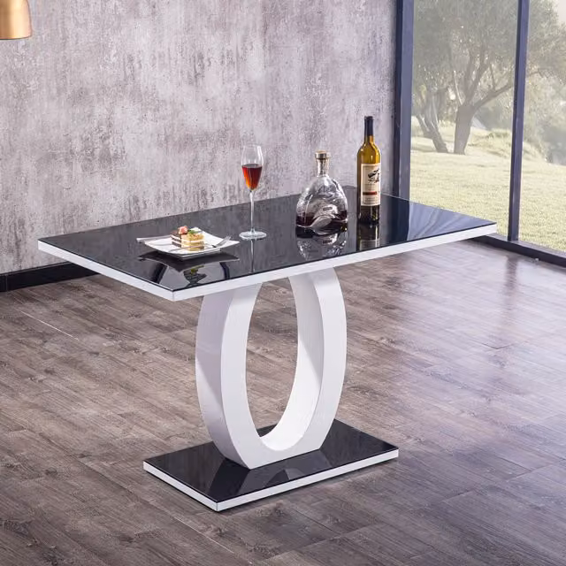 Modernique Rectangular Glossy Glass Dining Table in White, Black and Grey, W/D/H: 120 x 76 x 70 cm