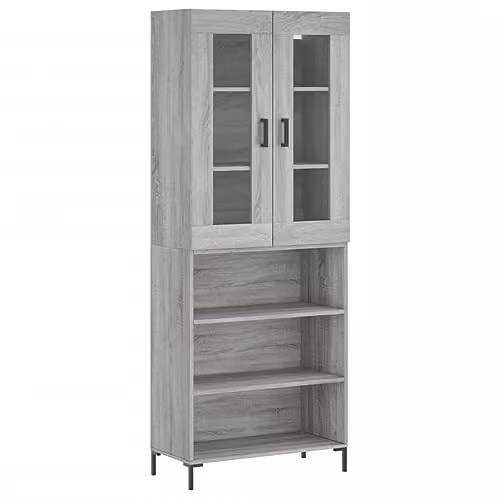 vidaXL Modern Grey Sonoma Highboard with Glass Doors, W/D/H: 69.5 x 34 x 180 cm