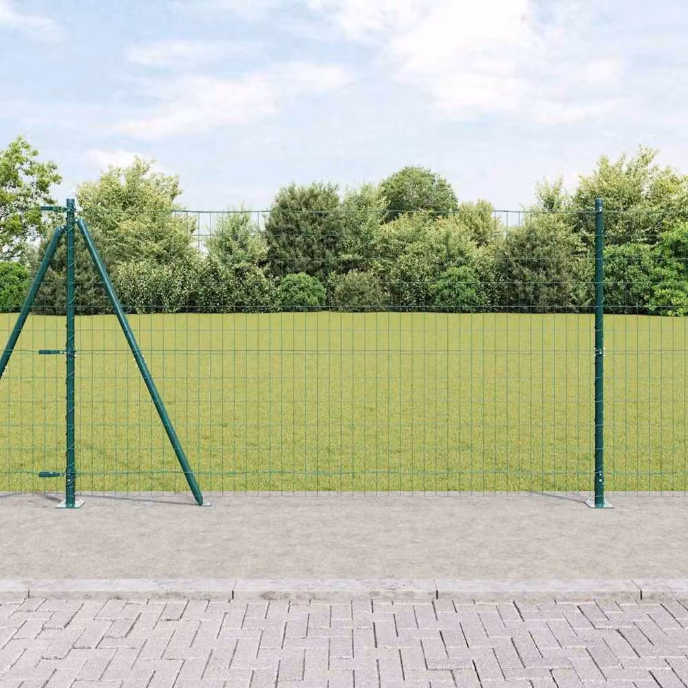 Berkfield Home Euro Fence with 7 Flanged Posts, Galvanised Steel, Green, W: 10 m, H: 1.2 m – 2
