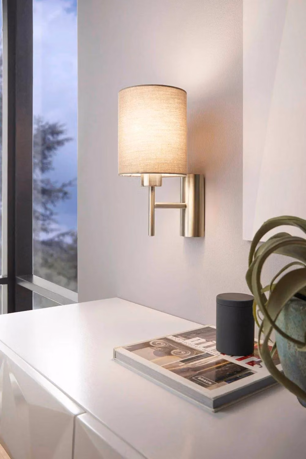 Eglo Pasteri Modern Fabric and Metal Wall Light in Taupe and Silver – 2