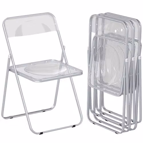 HOMCOM Set of 4 Transparent Acrylic Folding Chairs in Clear and Silver – 1