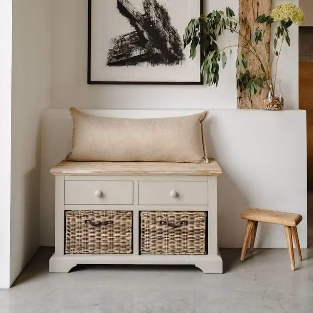 Statement Furniture Florence Storage Bench with 2 Drawers and 2 Baskets in Taupe