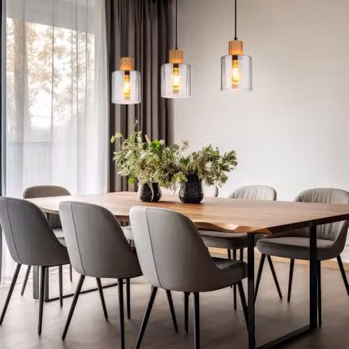 Globo Lighting Aleidis Bar Pendant Light with Smoke Glass and Wood, Black and Brown, H 120 cm – 3