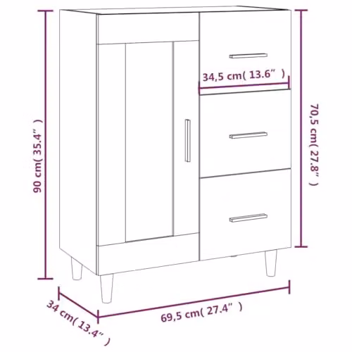 vidaXL Modern Wall Mounted Sideboard in Sonoma Oak, W/D/H: 69.5 x 34 x 90 cm – 3