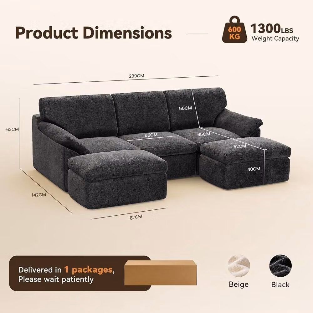 Gartistgo 5-Seater Modular L-Shape Corner Sofa in Dark Grey Soft Velvet Fabric – 2