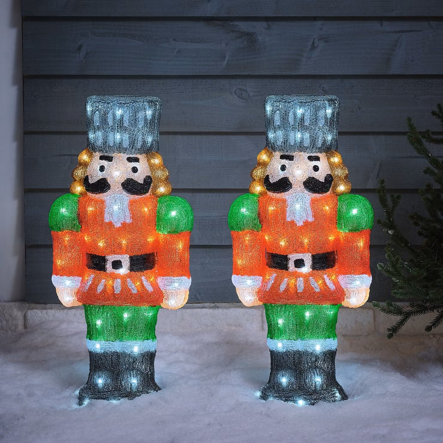Set of 2 Multicolour Nutcracker LED Light Up Acrylic Figures