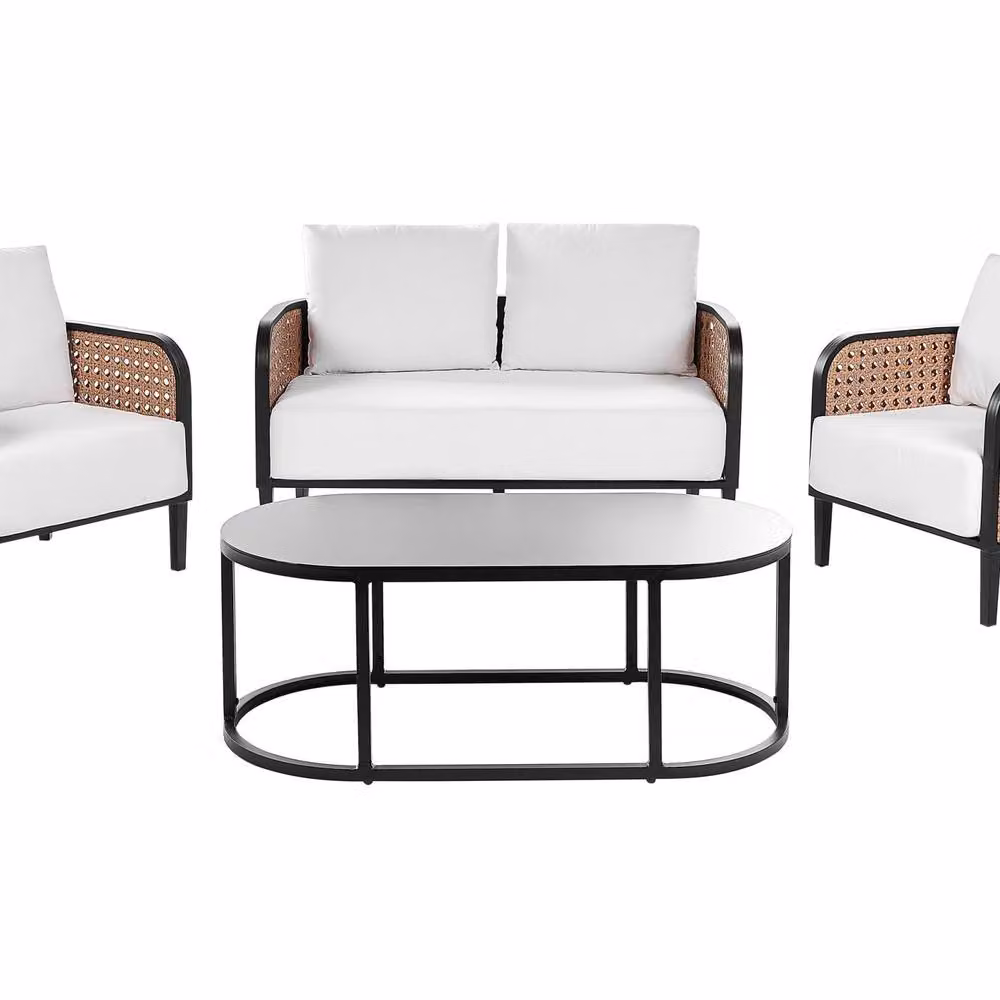 Wyld and Coco Garden Sofa Set with Black Powder Coated Aluminium Frame and Off-White Upholstered Cushions – 2
