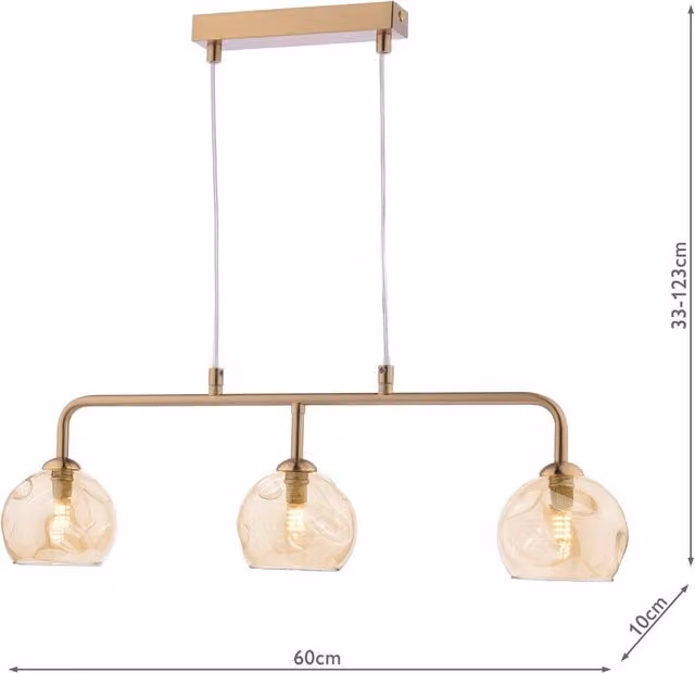 Dar FEY6263-16 Suspended Modern Glass Pendant Light in Bronze and Gold/Brass, Height Adjustable, Dimmable, with Bulb Included