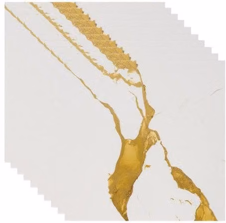 Living and Home 10pcs White and Gold Marble Effect Self-Adhesive Wall Stickers, W/D/H: 40 x 40 x 0.16 cm