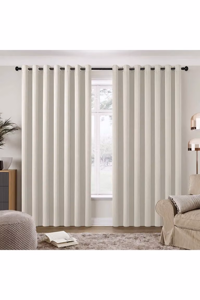 H&O Direct Beige Plain Polyester Blackout Thermal Insulating Eyelet Curtains, Pair, W: 229 cm, H: 229 cm