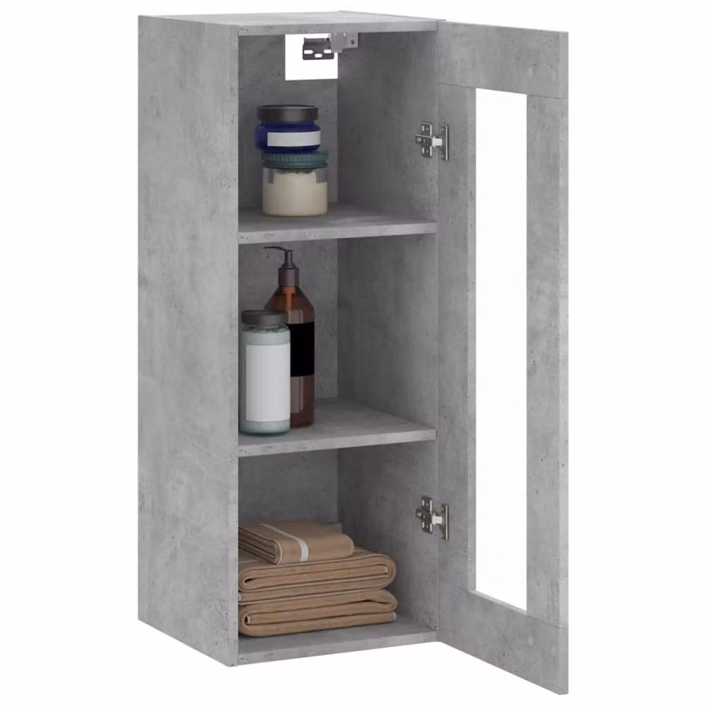 Berkfield Home Wall Mounted Cabinet in Grey with Glass Doors, W/D/H: 34.5 x 34 x 90 cm – 4