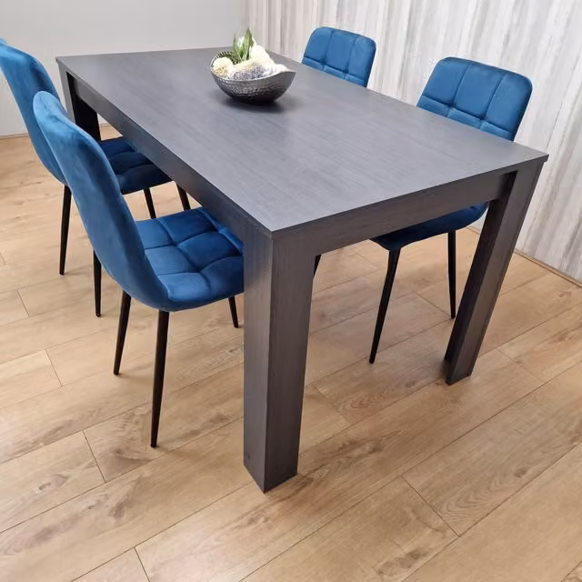 Kosy Koala Grey Dining Table and 4 Blue Velvet Chairs Dining Set, W/D/H: 140 x 80 x 75 cm – 1