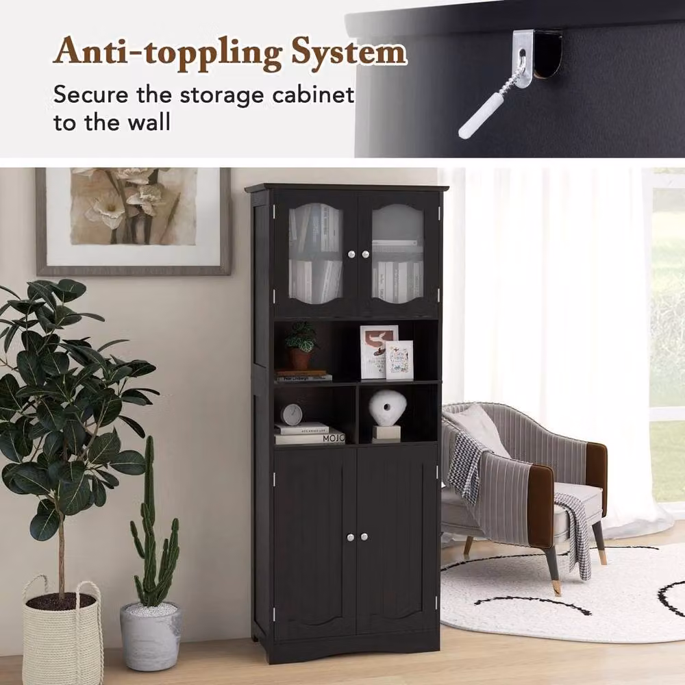 Kelvenix Freestanding Black Matt Bathroom Cabinet with Glass Doors, Height: 148 cm, Width: 30 cm – 5