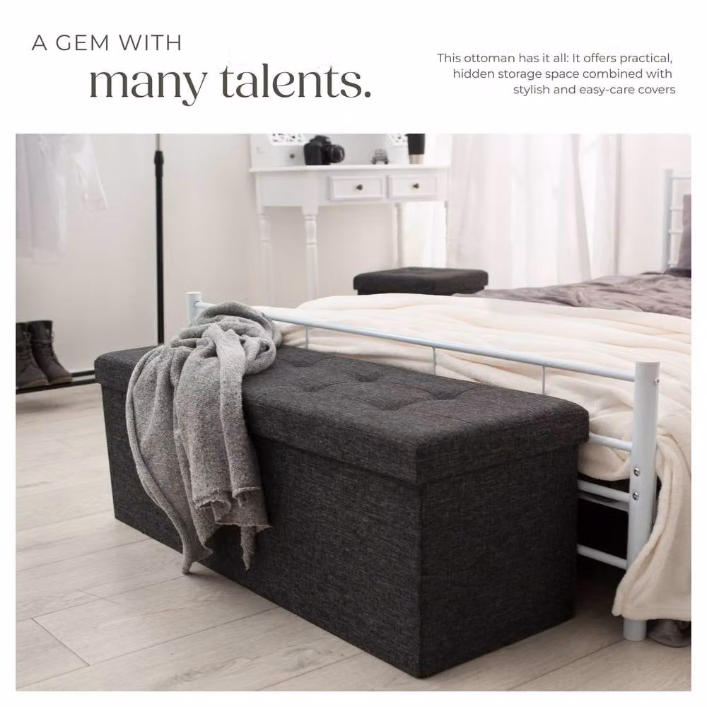 tectake Storage Stool in Grey Fabric with Removable Cover – 4
