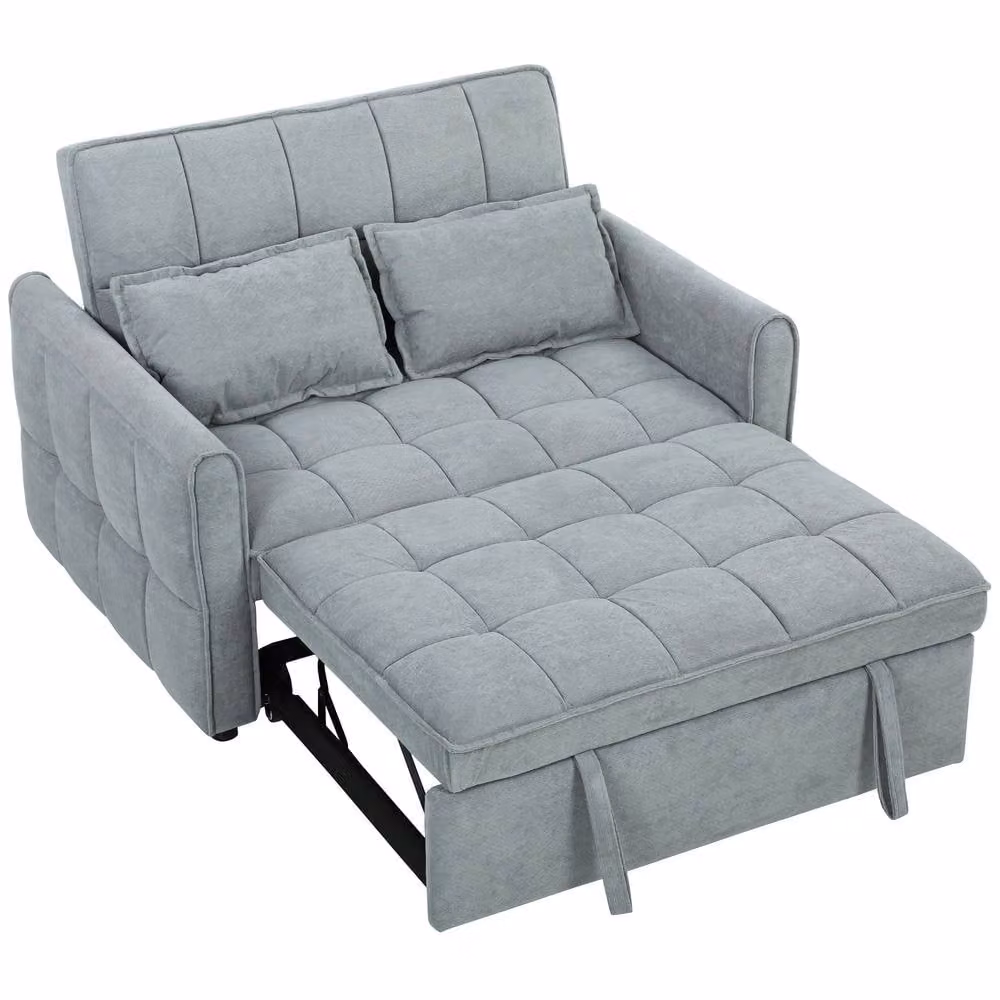STILVORA 2 Seater Velvet Sofa Bed in Grey with Adjustable Headrest and Pull Out Drawer – 3