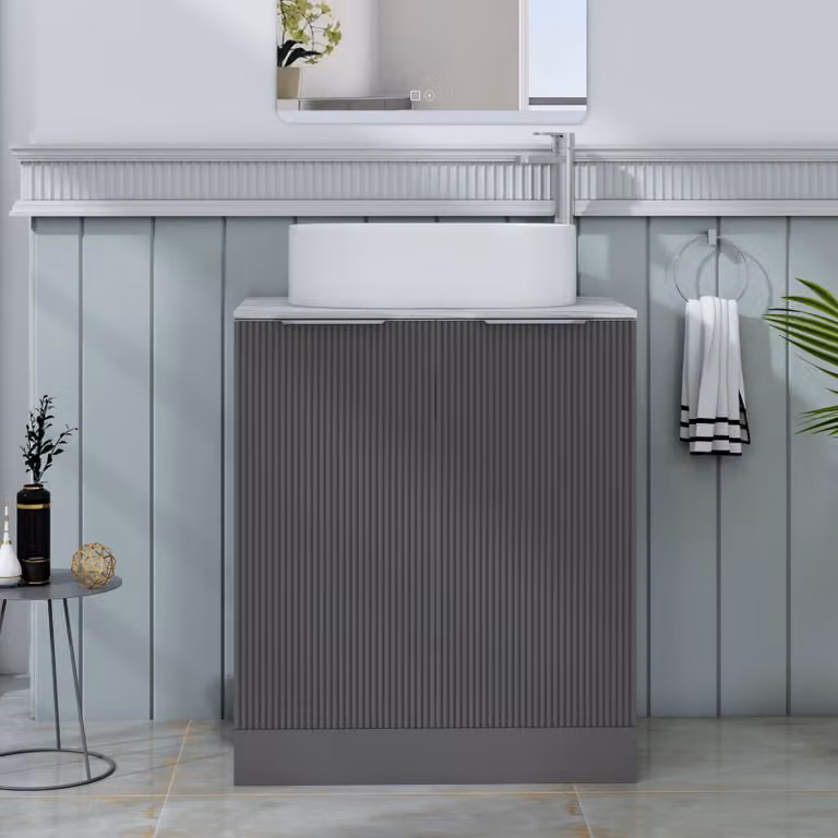 Royal Bathrooms Evora 700mm Graphite Grey Fluted Floor Standing Countertop Vanity Unit with Peak Basin and 2 Soft Close Doors