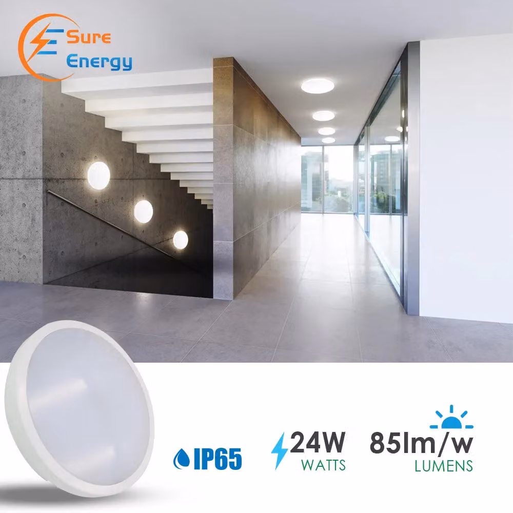 ENER-J 24W LED Round Bulkhead Ceiling Light, IP65 Waterproof, 4000K Cool White, White – 2