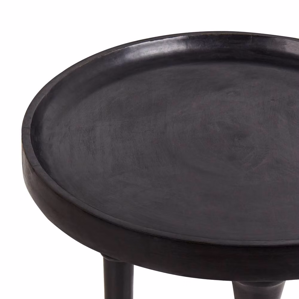 Wyld and Coco Black Mango Wood Round Side Table with Traditional Turned Legs, Diameter: 52 cm – 3