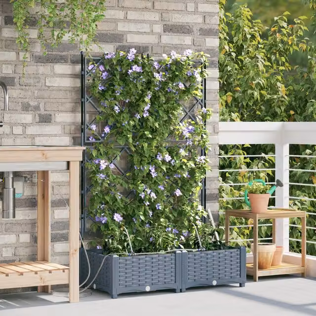Berkfield Home Garden Planters with Water Irrigation System, 2 Piece Set, Grey