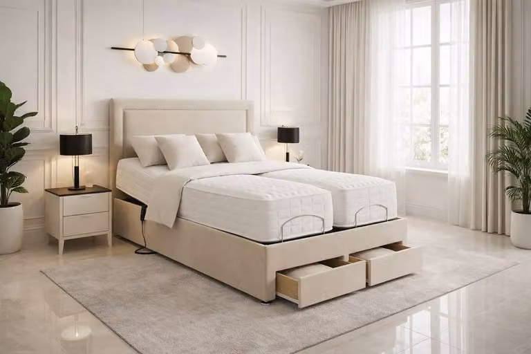 Emma Storage Electric Adjustable Mobility Bed with Spring Mattress in Black and Silver, W/D/H: 90 x 200 cm