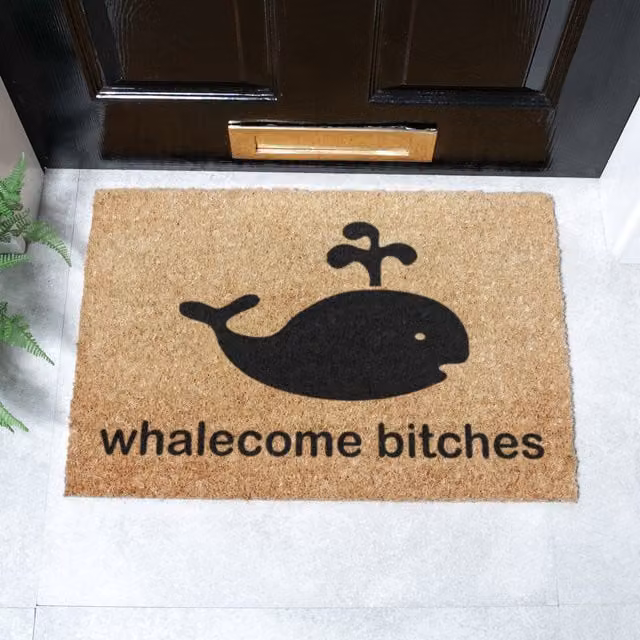 Artsy Mats Whalecome Brown Coir and Natural Rubber Non-Slip Weatherproof Rectangular Doormat