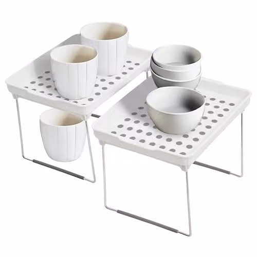 Orsina Adjustable Plastic Kitchen Cabinet Shelf Inserts in White and Grey – 1