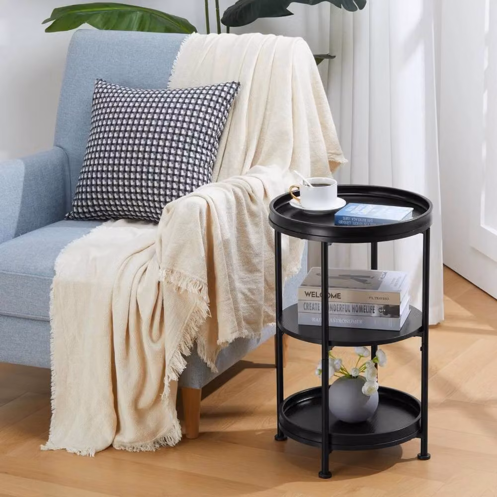 FORGEVIO Industrial Nordic 3-Tier Round Side Table in Black Metal – 5