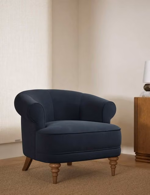 M&S Joan Midnight Navy Velvet Tub Accent Chair with Armrests