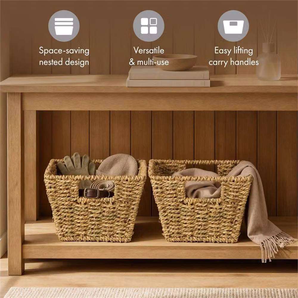 EONLION Set of 4 Beige Seagrass Wicker Storage Baskets with Handles, W/D/H: 22.0 x 15.0 x 30.0 cm – 2