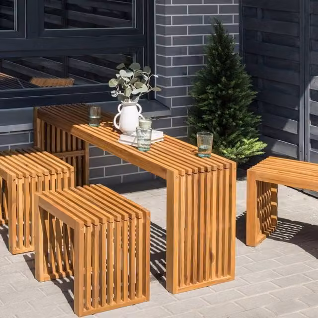 Wyld Haus Acacia Solid Wood Rectangular Garden Dining Table in Brown, W: 150 cm – 1