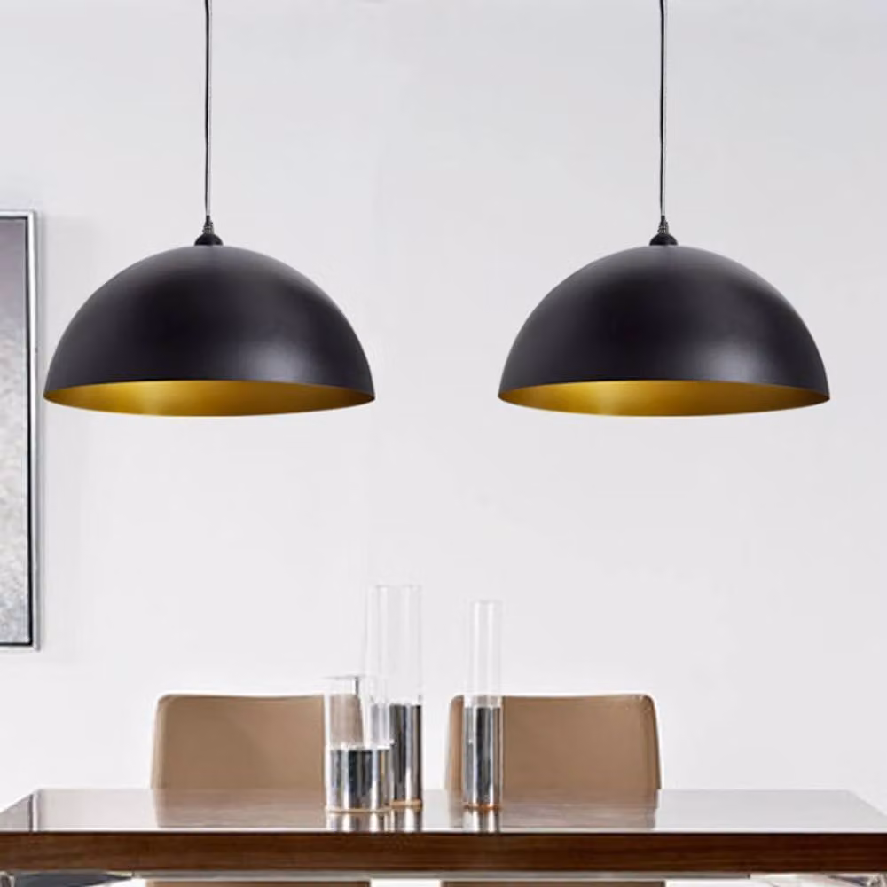 Berkfield Home Modern Metal Dome Ceiling Lamp Set of 2 in Black and Gold/Brass, Height-adjustable – 2