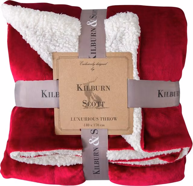 Red Reversible Double Face Fluffy Fleece Sherpa Throw W/D: 140 x 170 cm