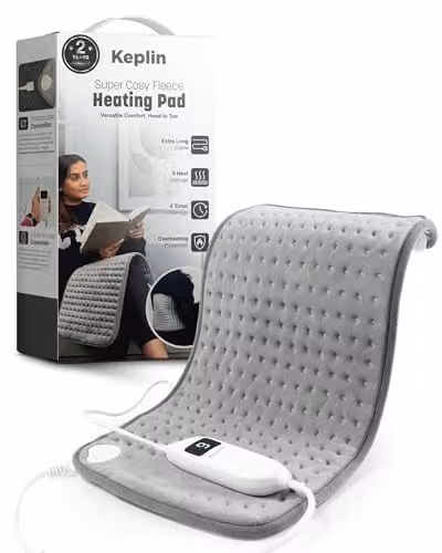 Keplin Electric Heating Pad for Back, Neck and Abdomen in Grey with Flannel Cover, 9 Heat Settings and Auto Shut Off, W/D/H: 60 x 30 x 30 cm – 1